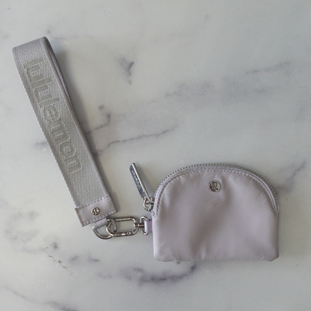 Lululemon Pouch Wristlet Lavender Gray Fog Mini Bag Coin Purse Keychain Gym Yoga